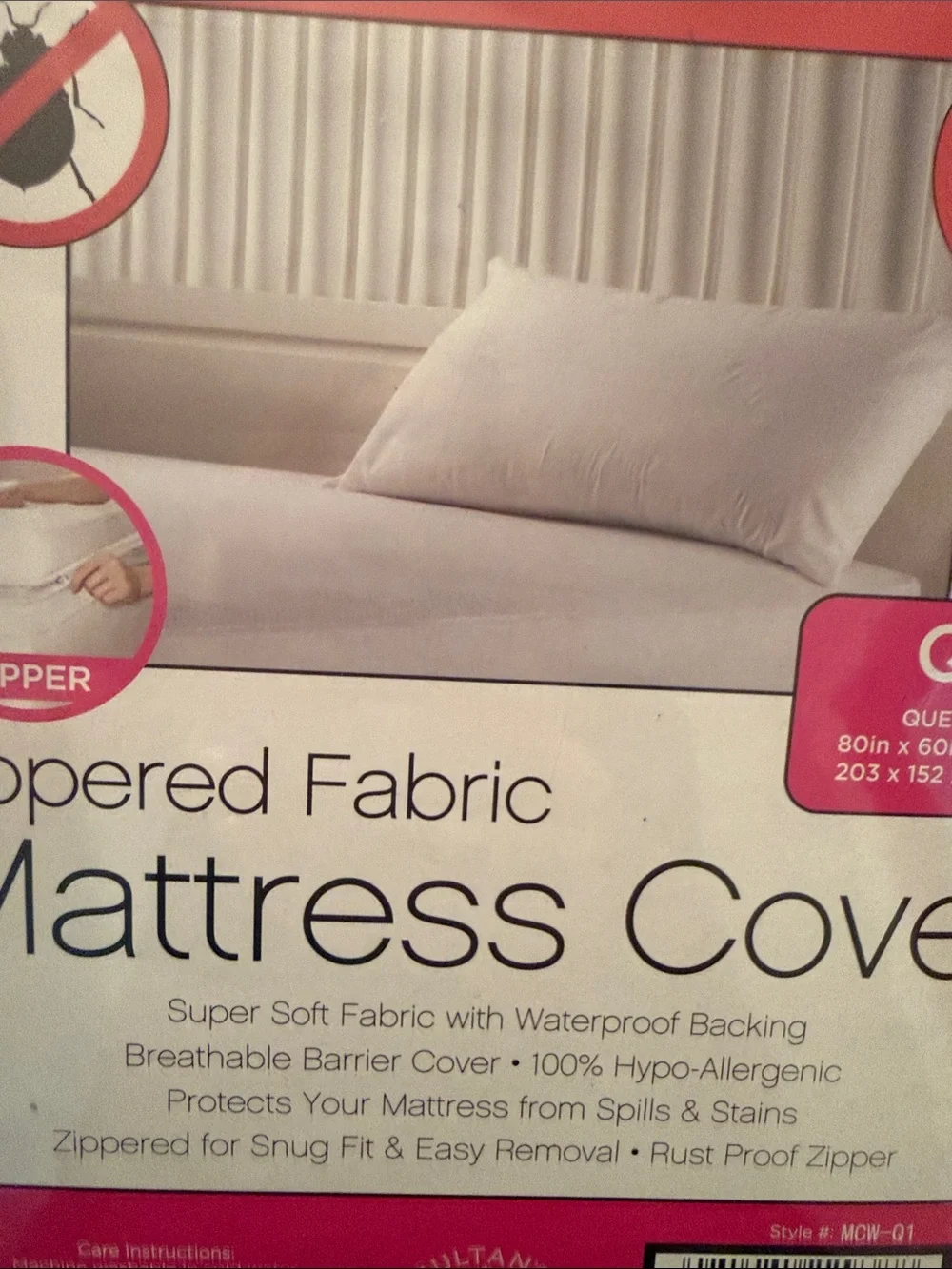 Zippered Fabric Mattress Cover - White (Queen)